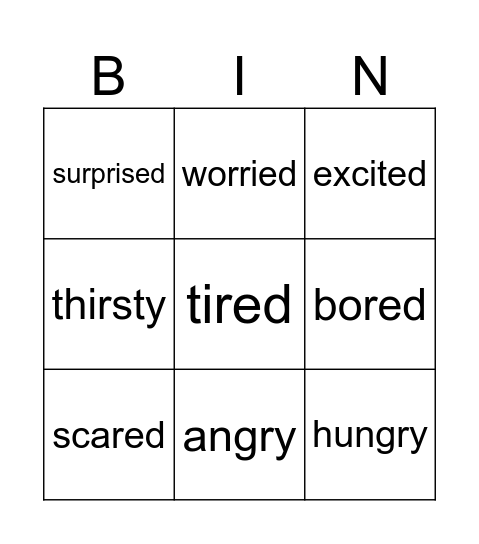 Emotions Bingo Card
