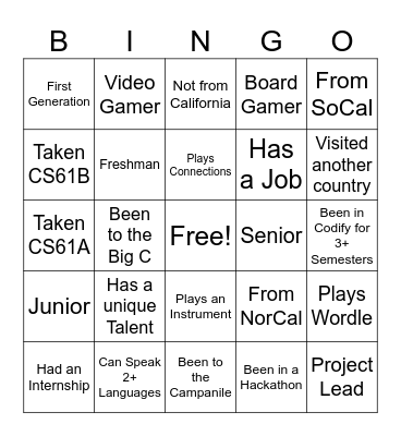 Codify Bingo! Bingo Card