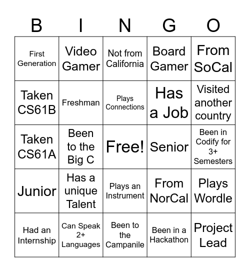 Codify Bingo! Bingo Card