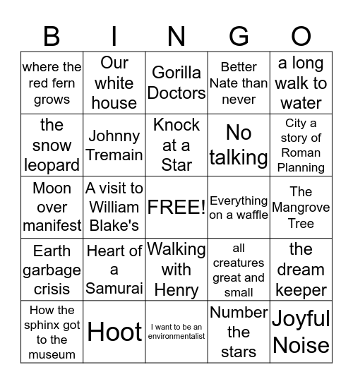 Summer Reading Bingo  Bingo Card