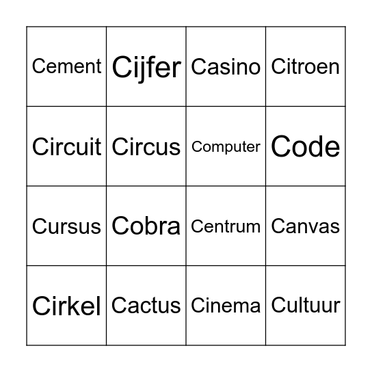 Woorden met C Bingo Card