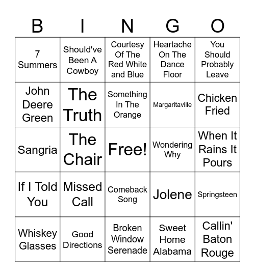 COUNTRY Bingo Card
