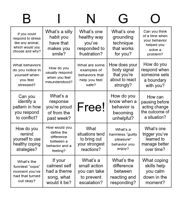 Behaviors and Responses Bingo Card
