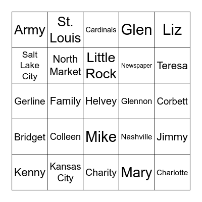 Family Reunion Bingo Card