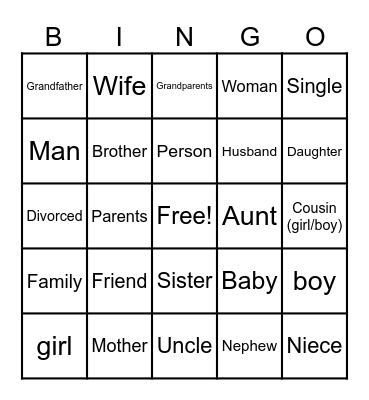 Family Signs Bingo Card