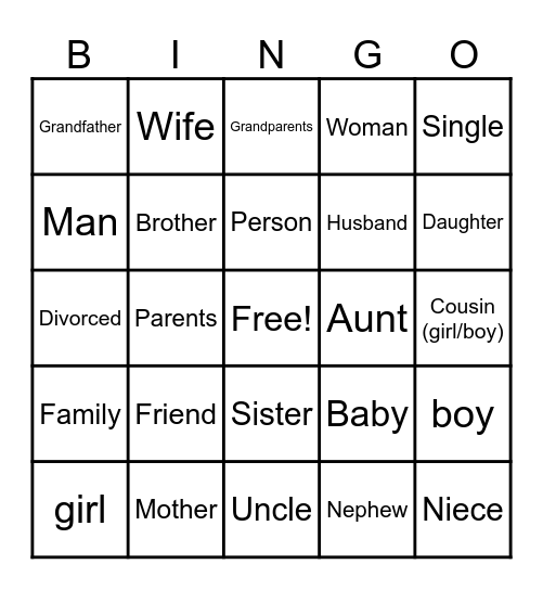 Family Signs Bingo Card