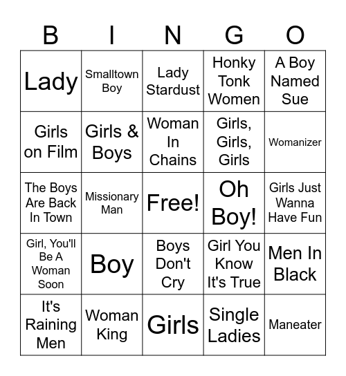 Women & Men Bingo Card