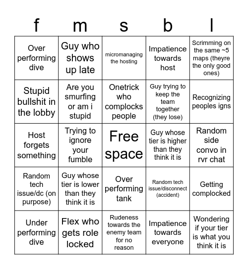 crc scrim bingo Card