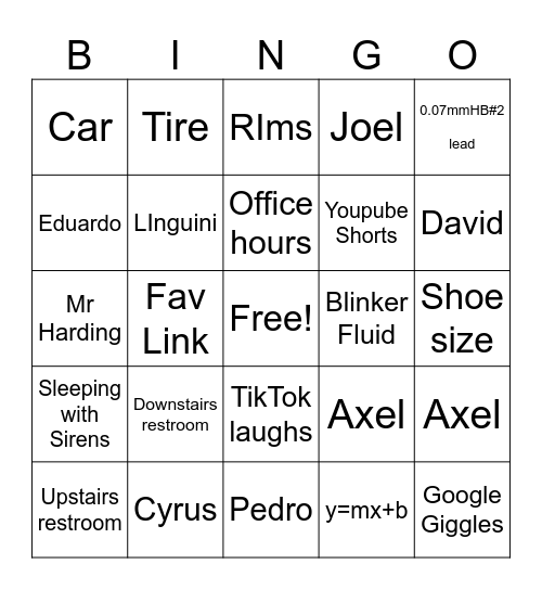 Kipp East End Highschool Bingo Card