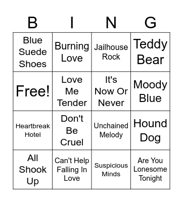 Elvis Bingo Card