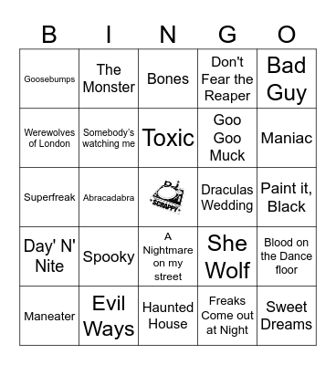 Halloween Songs Bingo Card