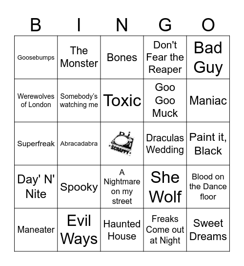Halloween Songs Bingo Card