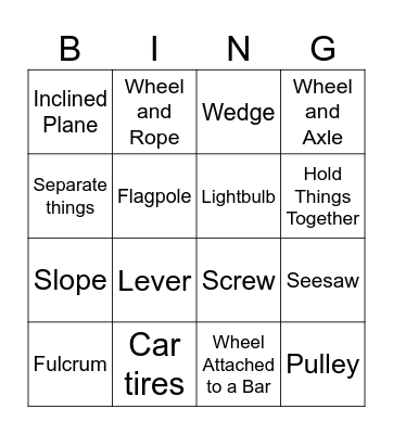 Simple Machines Bingo Card
