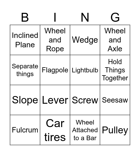 Simple Machines Bingo Card