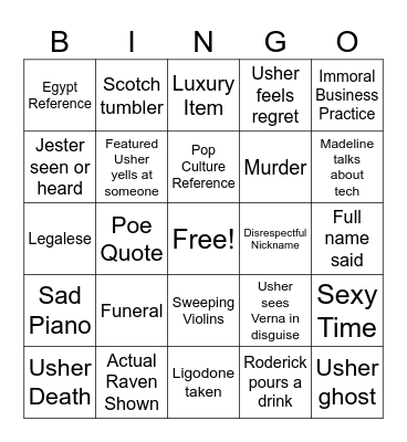 Usher Episode Bingo Card