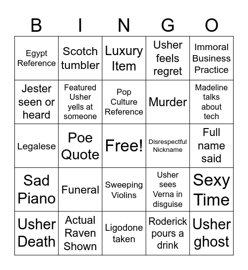 Usher Episode Bingo Card