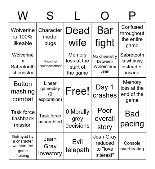 Inslopniac's Wolverine (2026) Bingo Card