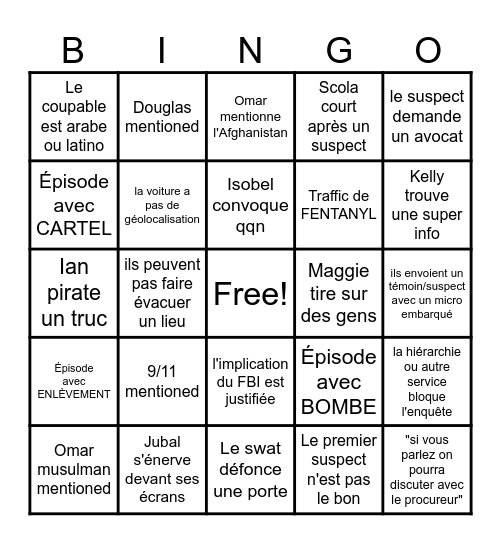 FBI Bingo Card