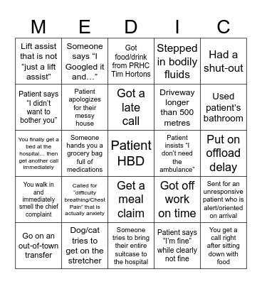 Paramedic Bingo Card