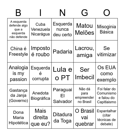 Bingo do Liberal Bingo Card
