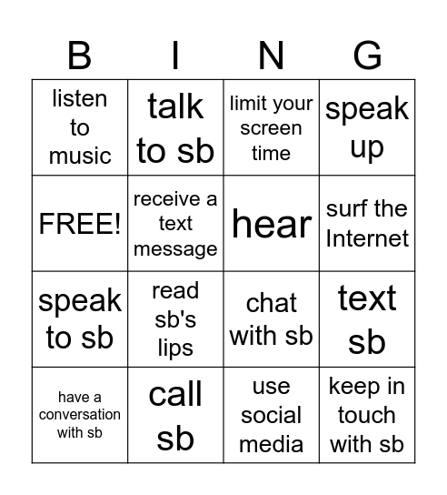 vocabulary 3 Bingo Card