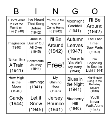 Tunes From 40's Musical BINGO Card