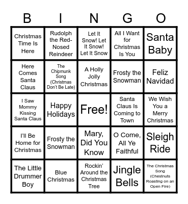 Christmas Songs Bingo Card
