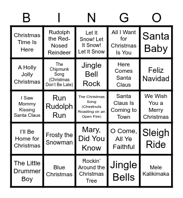 Christmas Songs Bingo Card