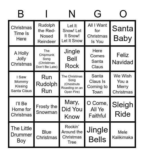 Christmas Songs Bingo Card