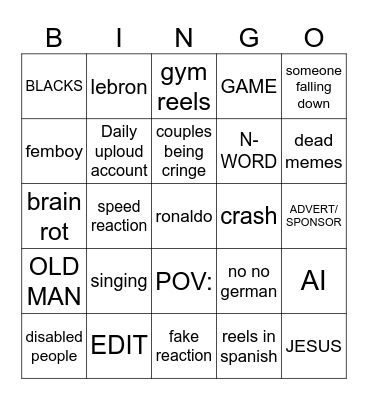 INSTAGRAM REELS Bingo Card