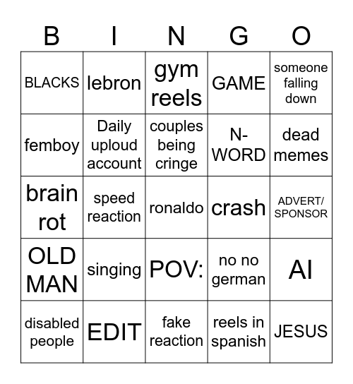 INSTAGRAM REELS Bingo Card