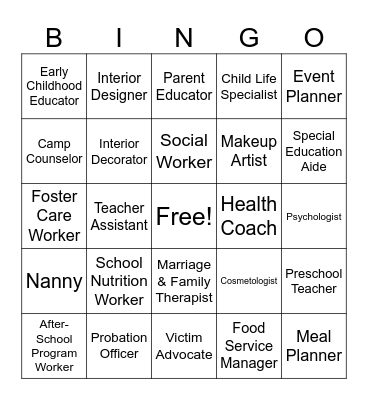 Principles of Human Services Careers Bingo Card