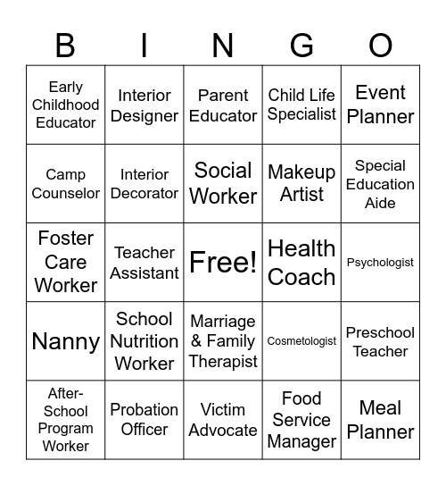 Principles of Human Services Careers Bingo Card