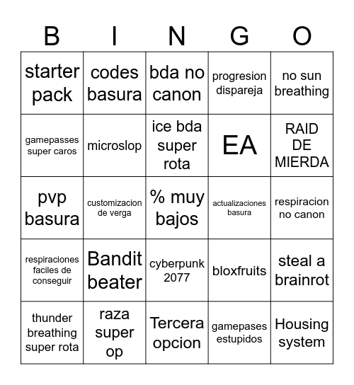 ps2 bingo Card