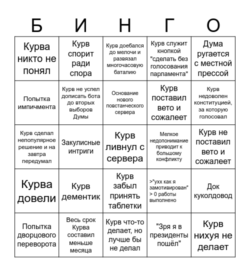 ..ьььь Bingo Card