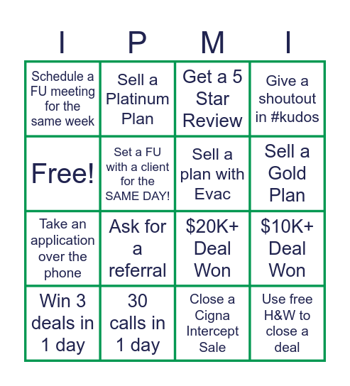 IPMI Insurance Specialist Bingo Card