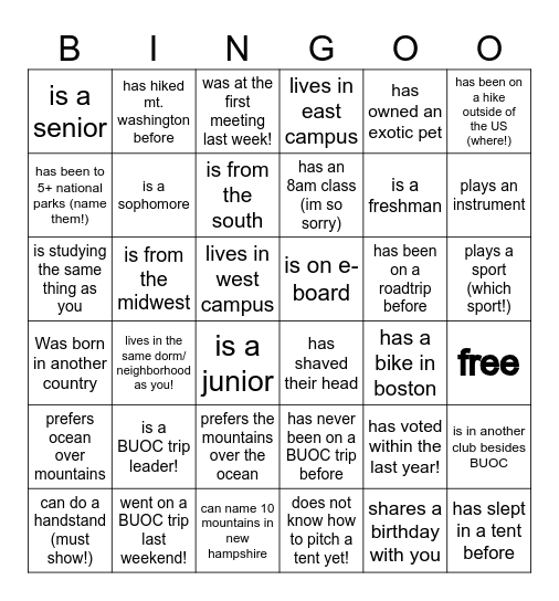 BUOC bingo! Bingo Card