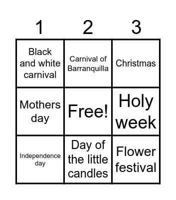 Colombia celebrations Bingo Card