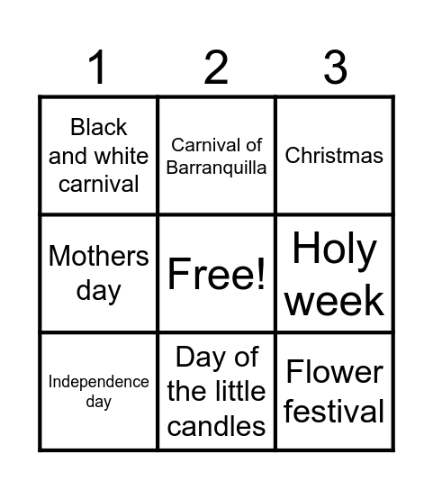 Colombia celebrations Bingo Card