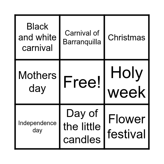 Colombia celebrations Bingo Card
