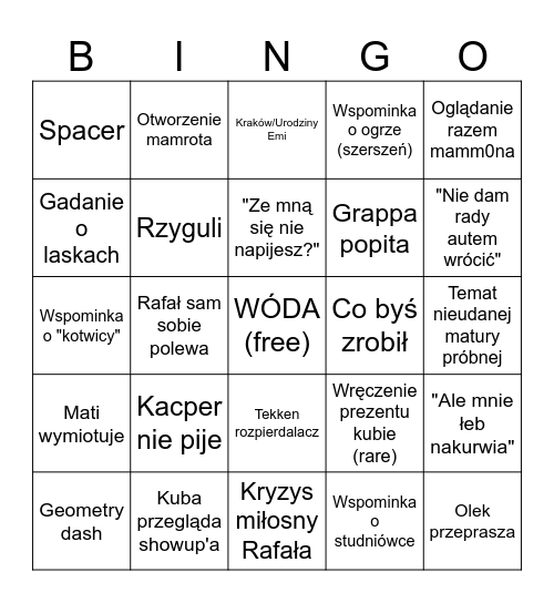 bingo domówka olka Bingo Card