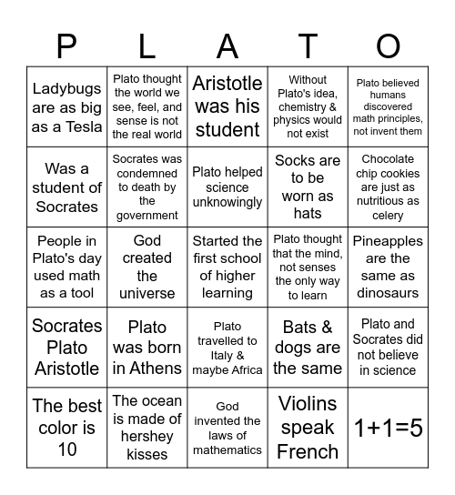 Plato Bingo Card