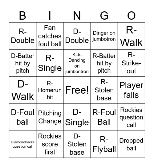Rockie's Bingo Card
