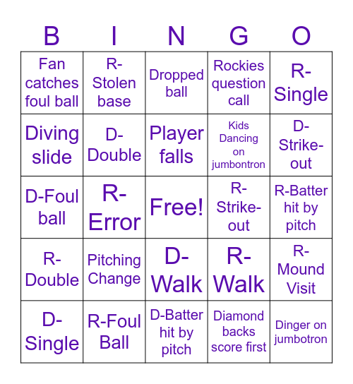 Rockie's Bingo Card