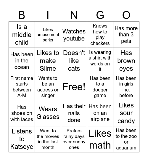 Buddy Bingo Card