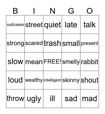 Synonym Bingo: last 25 Bingo Card