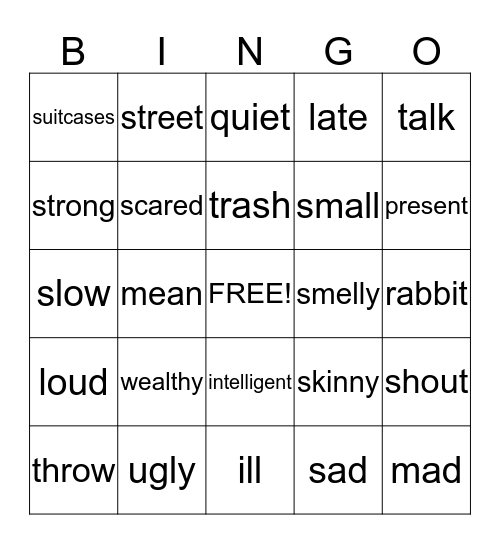 Synonym Bingo: last 25 Bingo Card