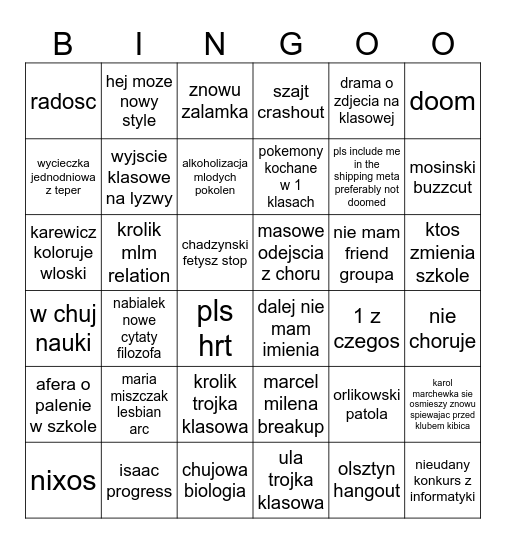 szkola bingo kl2 Bingo Card