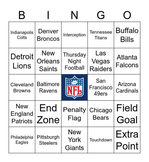 NFL Bingo! Bingo Card