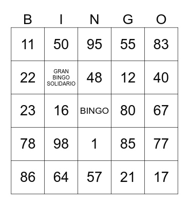 GRAN BINGO SOLIDARIO Bingo Card